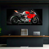 Ducati Panigale split panel poster by Dripster showing a red and white sport motorcycle on black background